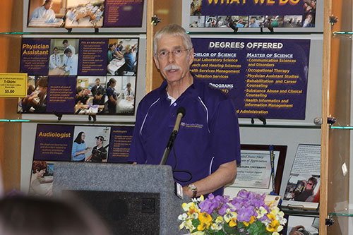 College of Allied Health Sciences Dean Stephen Thomas celebrates his last Homecoming with the College before his retirement on Oct. 31. 