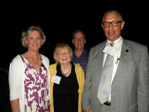From left to right: Dr. Sylvia Brown, Dean of the College of Nursing, Myrtle Westmoreland, 1941  ECTC graduate, Dr. Jim Westmoreland ’74, ’75, ’81 ( Myrtle’s nephew), Associate Dean, College of Business, Dr. Paul Cunningham, Dean of the Brody School of Medicine